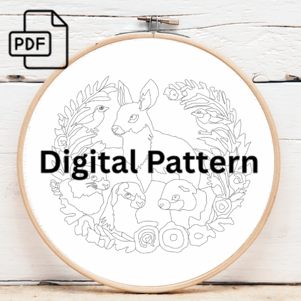 woodland companions hand embroidery pattern, woodland pattern, hand embroidery, hand embroidery pdf