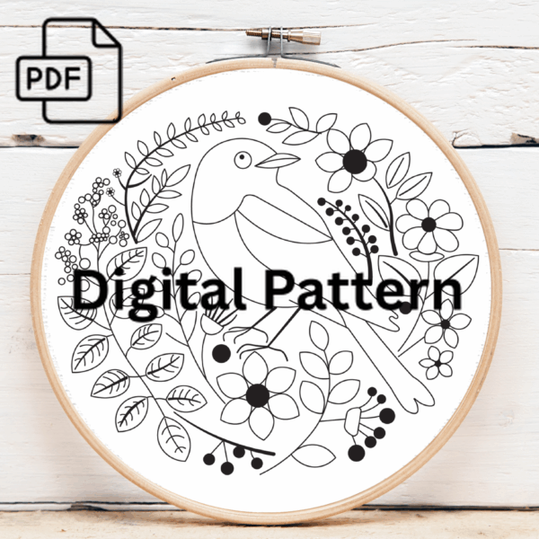 black and white bird hand embroidery pattern, black pattern, hand embroidery, hand embroidery pdf