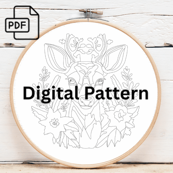 deer embroidery hand embroidery pattern, deer pattern, hand embroidery, hand embroidery pdf