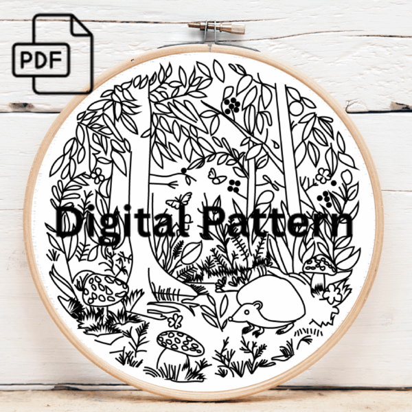 forest hand embroidery pattern, forest pattern, hand embroidery, hand embroidery pdf