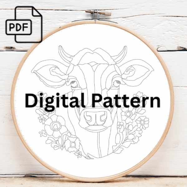 colorful cow hand embroidery pattern, colorful pattern, hand embroidery, hand embroidery pdf