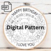 happy birthday bear hand embroidery pattern, happy pattern, hand embroidery, hand embroidery pdf