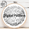 happy birthday kitty hand embroidery pattern, happy pattern, hand embroidery, hand embroidery pdf
