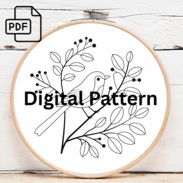 bird on a branch hand embroidery pattern, bird pattern, hand embroidery, hand embroidery pdf