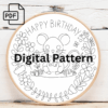 happy birtmouse hand embroidery pattern, happy pattern, hand embroidery, hand embroidery pdf