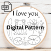 i love you frog hand embroidery pattern, i pattern, hand embroidery, hand embroidery pdf