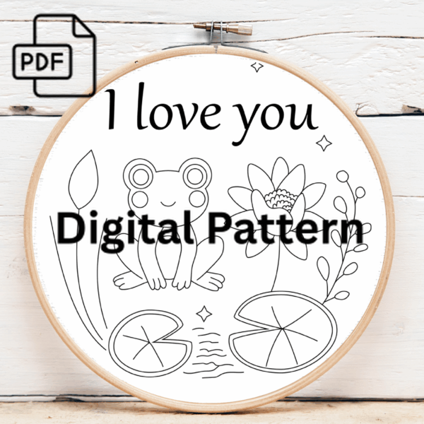 i love you frog hand embroidery pattern, i pattern, hand embroidery, hand embroidery pdf