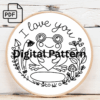 i love you frog cute hand embroidery pattern, i pattern, hand embroidery, hand embroidery pdf