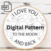 i love you moon and stars hand embroidery pattern, i pattern, hand embroidery, hand embroidery pdf