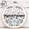 i love you red hand embroidery pattern, i pattern, hand embroidery, hand embroidery pdf