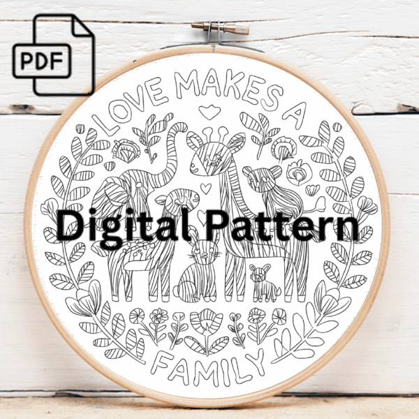 love makes family hand embroidery pattern, love pattern, hand embroidery, hand embroidery pdf