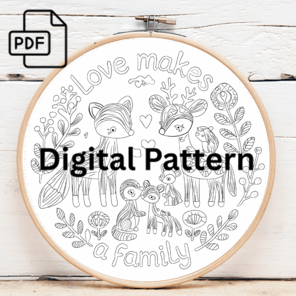 love makes family pattern hand embroidery pattern, love pattern, hand embroidery, hand embroidery pdf