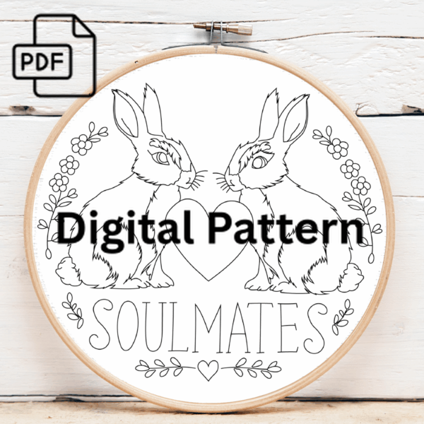 rabbit soulmates hand embroidery pattern, rabbit pattern, hand embroidery, hand embroidery pdf