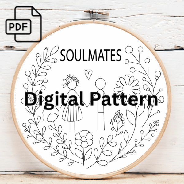 soulmates couple hand embroidery pattern, soulmates pattern, hand embroidery, hand embroidery pdf