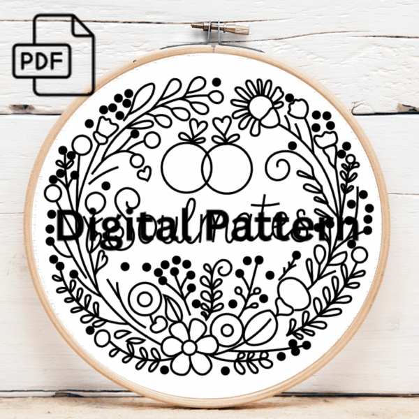 soulmates ring hand embroidery pattern, soulmates pattern, hand embroidery, hand embroidery pdf