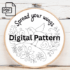 spread your wings bird hand embroidery pattern, spread pattern, hand embroidery, hand embroidery pdf
