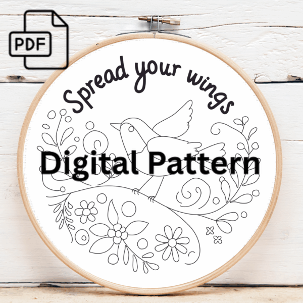 spread your wings bird hand embroidery pattern, spread pattern, hand embroidery, hand embroidery pdf