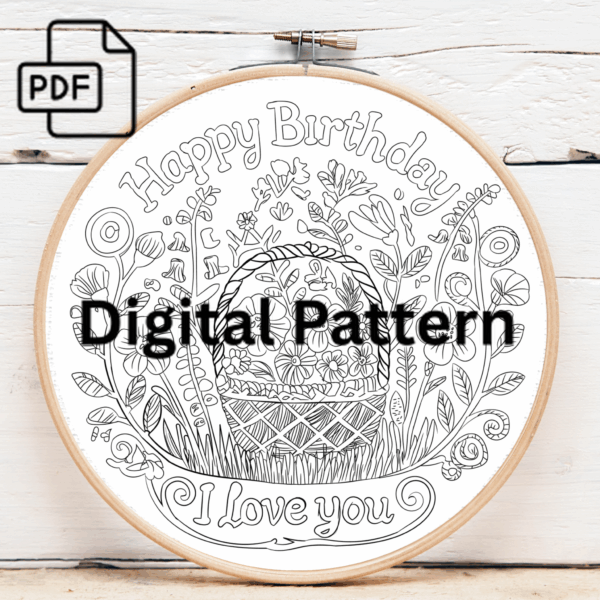 vase i love you hand embroidery pattern, vase pattern, hand embroidery, hand embroidery pdf