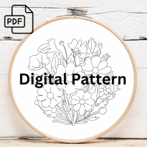 beautifully detailed floral hand embroidery pattern, beautifully pattern, hand embroidery, hand embroidery pdf
