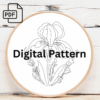 blue iris flower hand embroidery pattern, blue pattern, hand embroidery, hand embroidery pdf