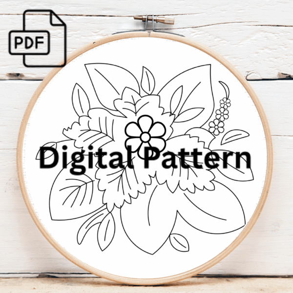 lush greenery embroidery bouquet hand embroidery pattern, lush pattern, hand embroidery, hand embroidery pdf