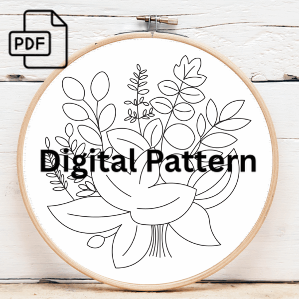 vivid leaf embroidery bouquet hand embroidery pattern, vivid pattern, hand embroidery, hand embroidery pdf