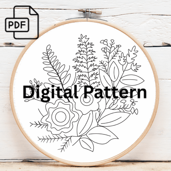 wildflower bouquet embroidery art hand embroidery pattern, wildflower pattern, hand embroidery, hand embroidery pdf