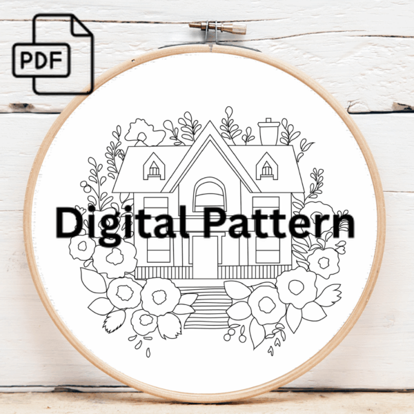 charming cottage blooms hand embroidery pattern, charming pattern, hand embroidery, hand embroidery pdf
