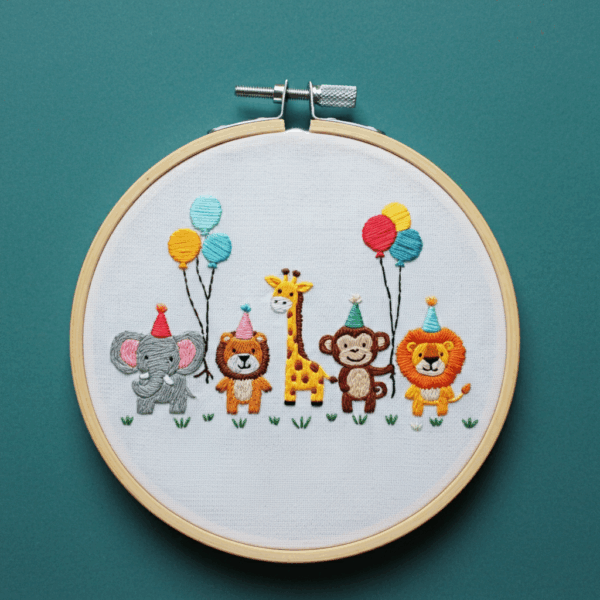close-up-cross-stitched-picture-group-animals