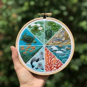 close-up-person-holding-cross-stitched-picture-turtle