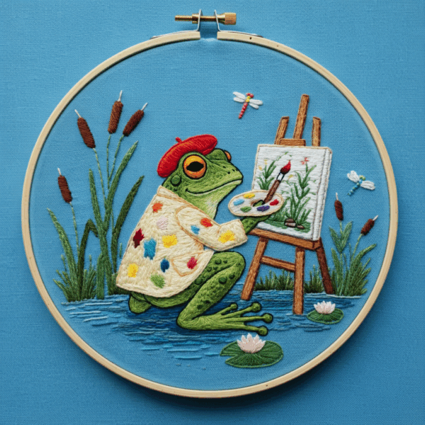 arafed-frog-painting-picture-frame-easel