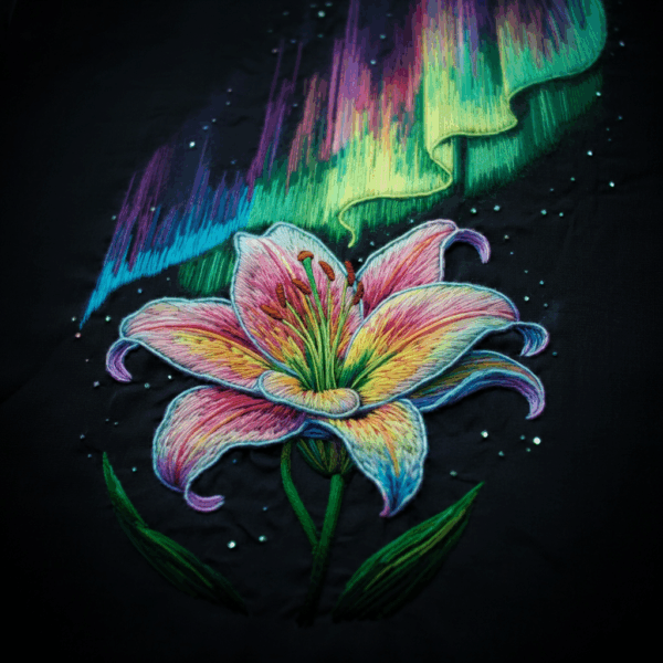brightly-colored-flower-aurora-lights-background