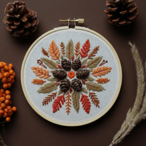 close-up-cross-stitched-picture-bunch-leaves