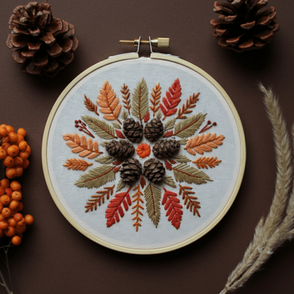 close-up-cross-stitched-picture-bunch-leaves
