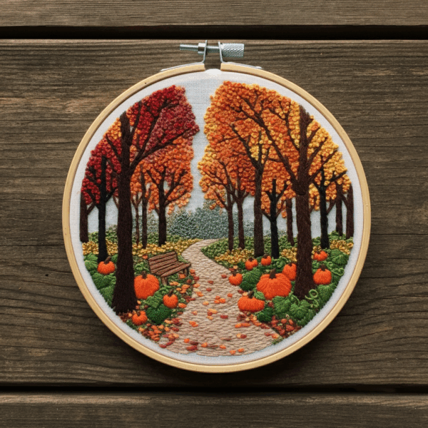 close-up-cross-stitch-picture-path-through-forest