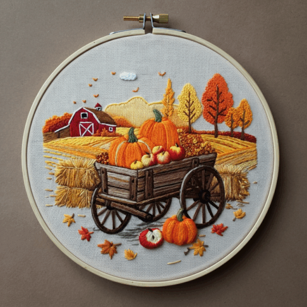 close-up-cross-stitch-picture-wagon-pumpkins
