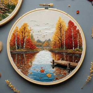 embroidery-lake-dock-trees-background