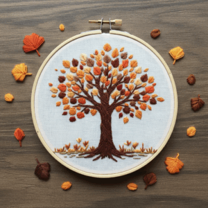 close-up-cross-stitched-picture-tree-leaves