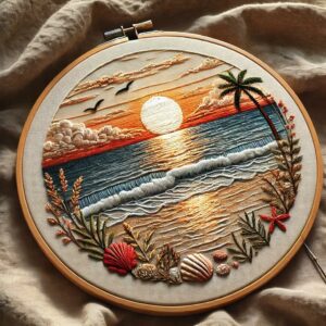 embroidery-art-sunset-scene-beach-scene-shells