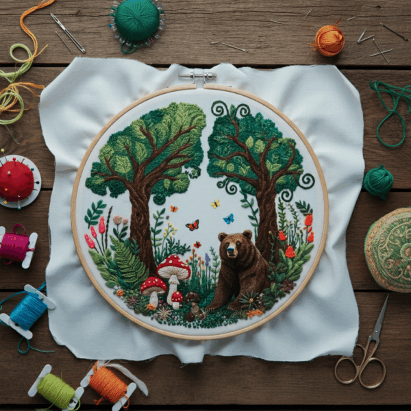close-up-cross-stitching-picture-bear-forest