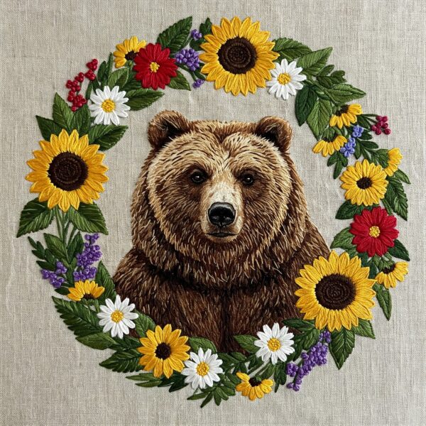 arafed-bear-wreath-flowers-linen-background