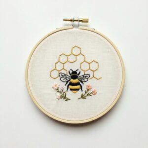 close-up-embroideryed-bee-hoop