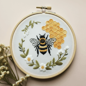 embroidery-bee-honeycomb-flowers-white-surface