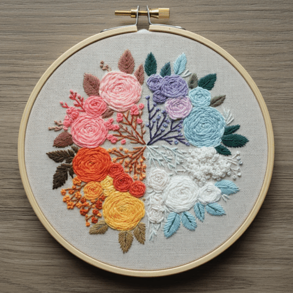 embroidery-bunch-flowers-wooden-surface-2
