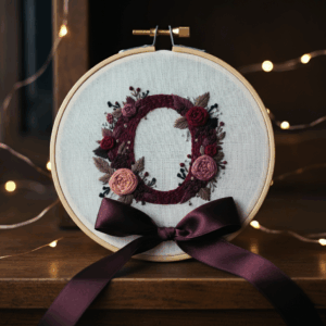 close-up-embroideryed-wreath-ribbon-table
