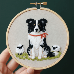 arafed-dog-red-collar-two-lambs-field-2