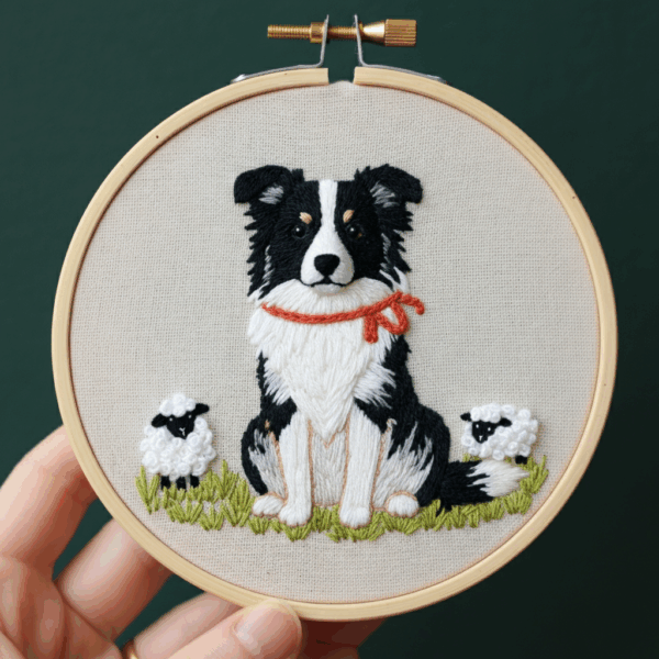arafed-dog-red-collar-two-lambs-field-2