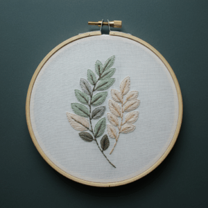 embroidery-leaf-branch-white-fabric
