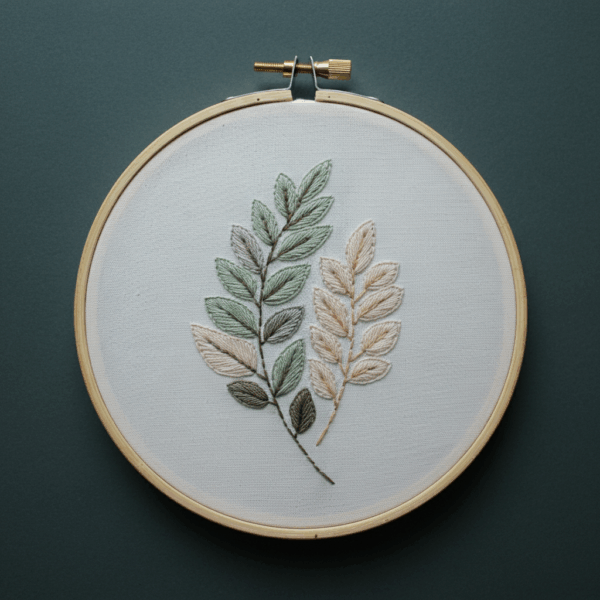 embroidery-leaf-branch-white-fabric