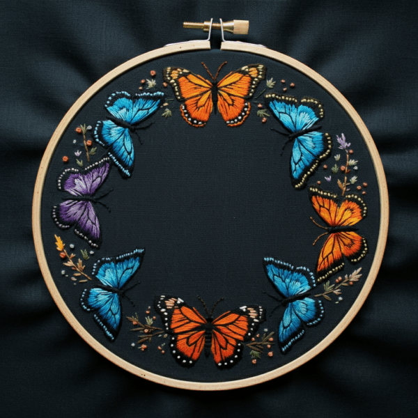 close-up-embroideryed-picture-butterfly-wreath